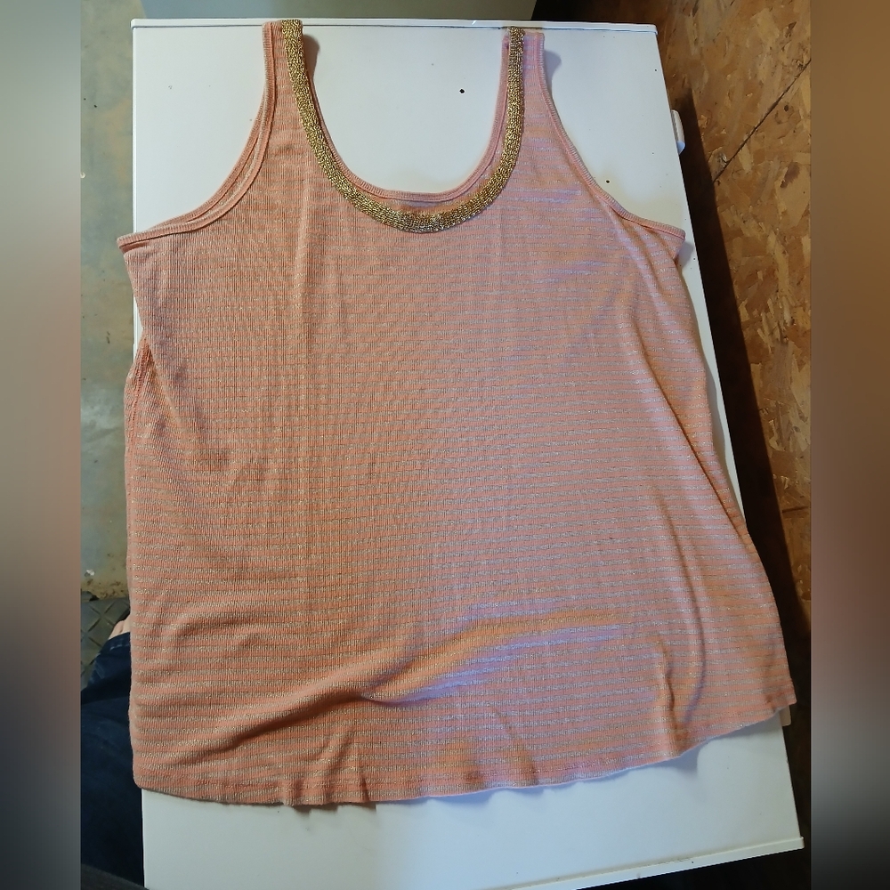 Lane Bryant Tank Top Size 26/28 Gold Stripe Coral Plus